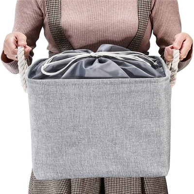 खिलौनों के लिए कॉटन रोप हैंडल के साथ कोलैप्सिबल लिनन स्टोरेज बास्केट